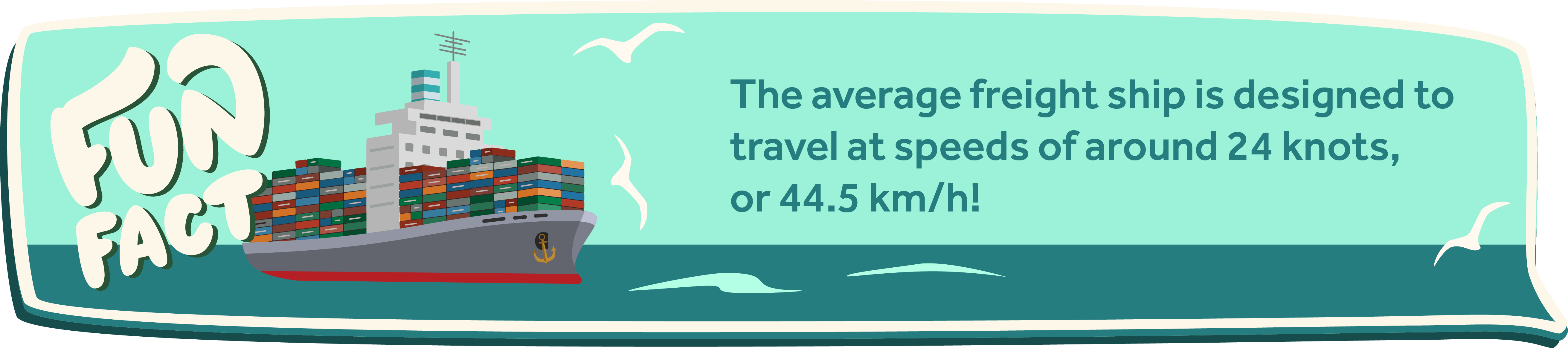 The average freight ship is designed to travel at speeds of around 24 knots, or 44.5 km/h!