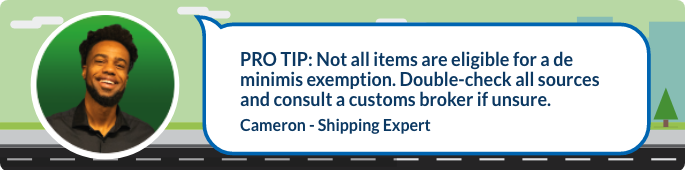 Not all items are eligible for a de minimis exemption. Double-check all sources and consult a customs broker if unsure.