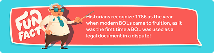 The first BOL used as a legal document was in 1786